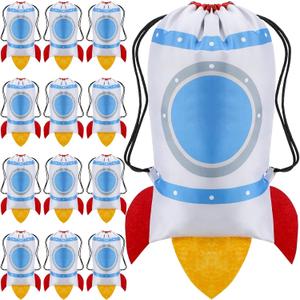 Kingdder 12 Pcs Rocket Drawstring Bags Party Favor Bags Rocket Space Themed Sport Astronaut Backpack Candy Goodie for Kids