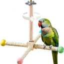 Large Bird Stand Perch Toy for Cage, Interactive Spinning Toys, Wooden Exercise Wheel Quaker Toy, Enrichment Bird Cage Accessories Perch Toys for Medium-Sized Birds Cockatiel Ring-Necked Caique (L) (Hemp Rope)