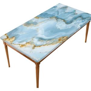 Pardick Sky Blue Marble Rectangle Fitted Tablecloth 5ft Rectangle Table Cover with Elastic Edge Wipeable Outdoor Table Cloths for Kitchen Dining Party Outdoor Picnic Holiday Decor 60" L X 30" W