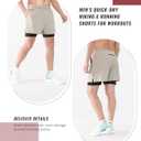 Cosmolle Men's 2-in-1 Quick-Dry Workout Shorts Built-in Liner Elastic Waistband Multi-Pocket Design for Gym Basketball (Beige, XL)