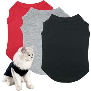 Dog Shirts Pet Clothes Blank Clothing, 3pcs Puppy Vest T-Shirt Sleeveless Costumes, Doggy Soft and Breathable Apparel Outfits for Small Extra Small Medium Dogs and Cats (Large, Black+Grey+Red)