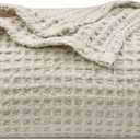 PHF Ultra Soft Waffle Weave Blanket King Size 104"x 90"- Washed Lightweight Breathable Cozy Woven Blanket for Bed - Aesthetic Decor for Couch Bedding Sofa Home Car - Light Khaki/Linen