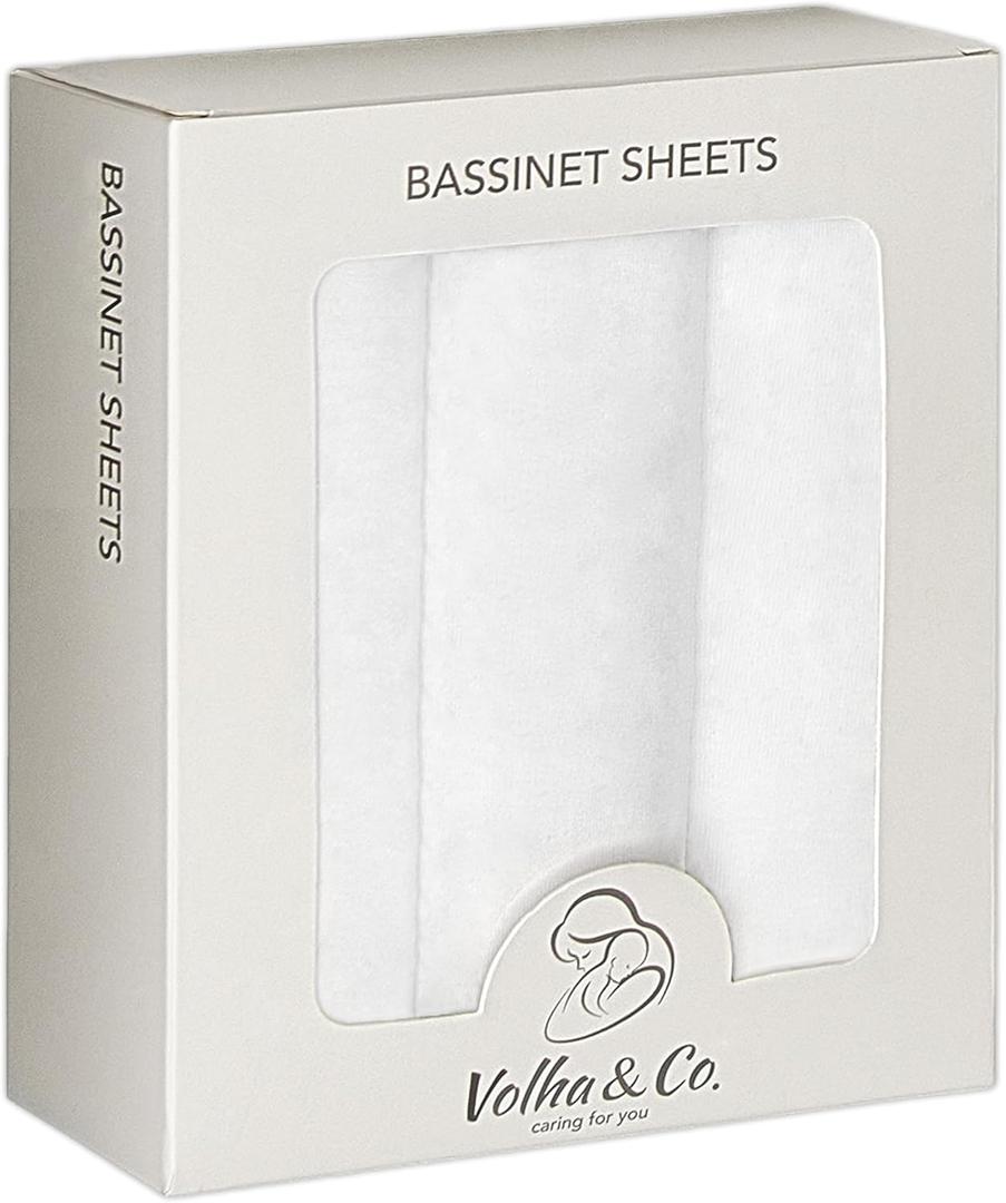 VOLHA&CO Bassinet Fitted Sheets 100% Cotton Jersey 3-Pack White