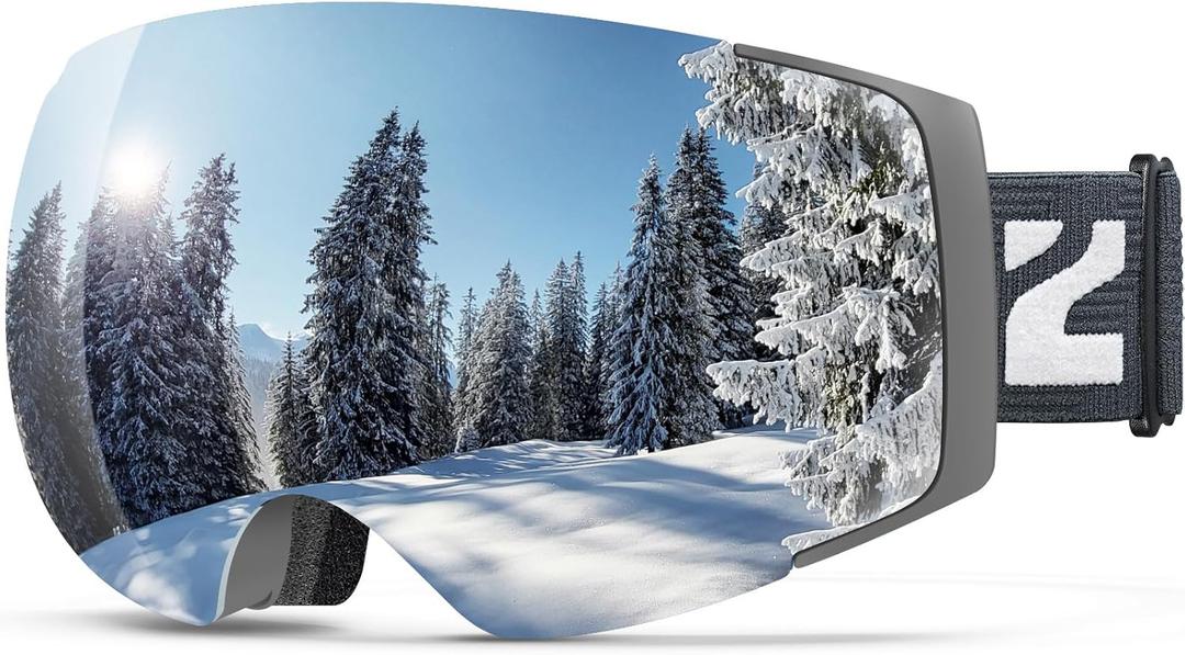 ZIONOR X4 Ski Goggles Magnetic Lens - Snowboard Goggles for Men Women Adult - Snow Goggles Anti-fog UV Protection (A0-vlt 10.5% Grey Frame Grey Revo Silver Lens)