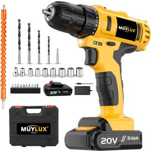 3/8 Drill Handheld Drills Kit with 18+1 Torque Setting, 20V Cordless Drill Sets, Electric Screwdriver Tools Kit, LED Electric Power Drills Sets with Battery and Charger, 1 Battery