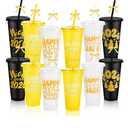 Yoiemivy 12 Pack Happy New Years Cups with Lids and Straws 2026 Reusable New Year Eve Gifts Cups Bulk 24 oz Holiday Plastic Drinking Tumblers for Nye Party Favors Supplies