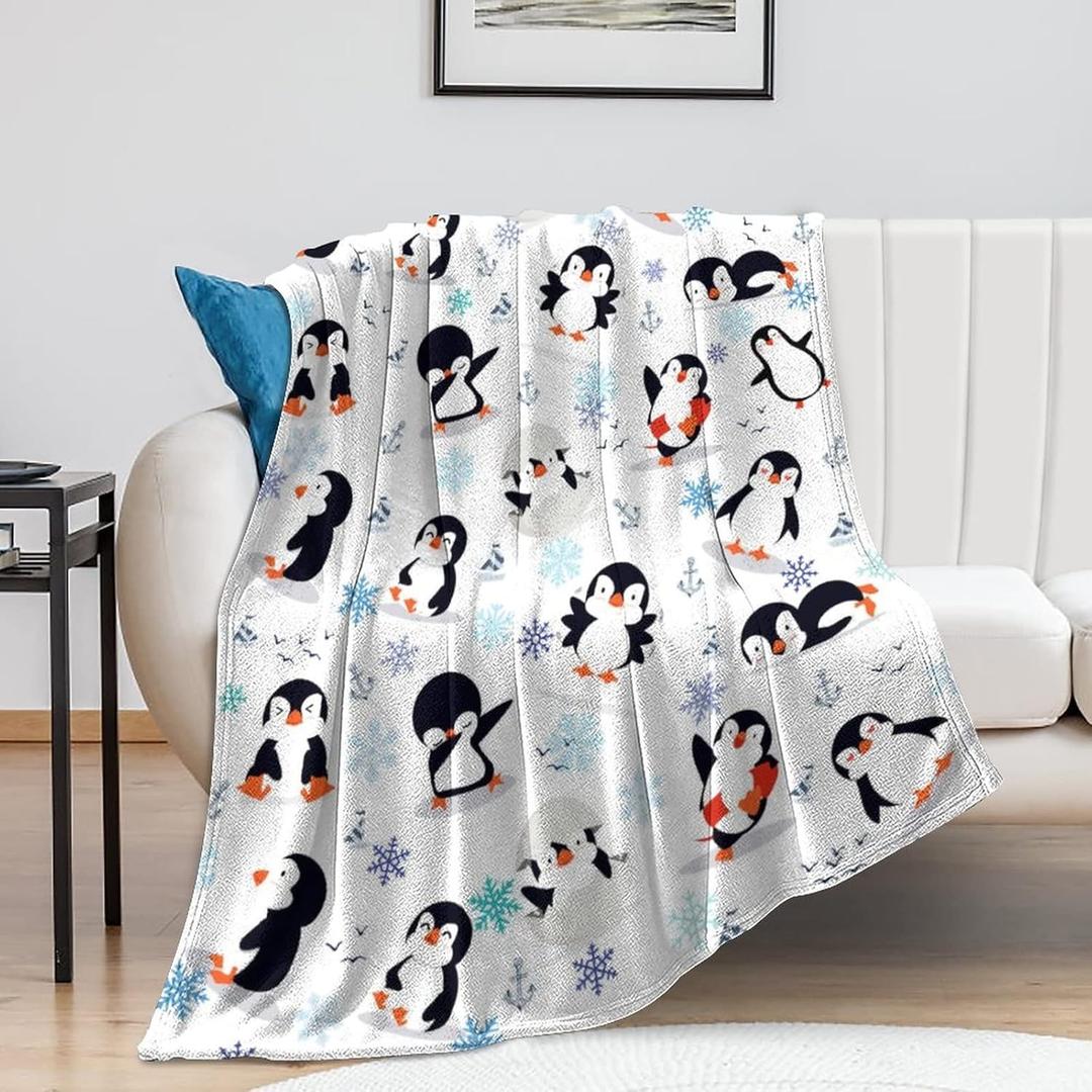 Animal Penguin Blanket Ultra Soft Cute Penguins Flannel Fleece Throw Blankets Lightweight Microfiber Fun Art Kids Adult Bedding for Gifts Travel 60"X50" (Color 3)