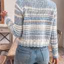 Urchics Women's Hollow Out Knit Cardigan Sweaters Cropped Scalloped Tops (Medium, Blue White Stripes)