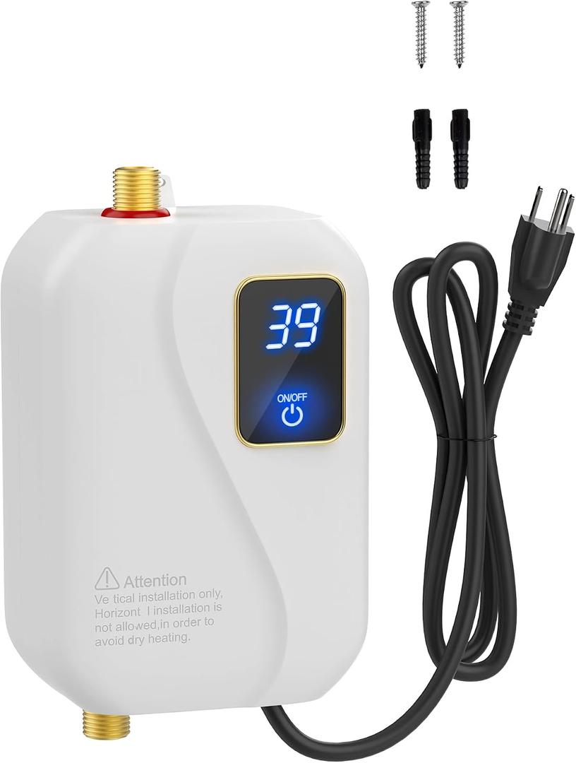 Electric Tankless Water Heater 110V 3000W, Under Sink Instant Hot Water Heater with Digital Display, Point of Use Portable Mini Heater for Kitchen Bathroom Sink