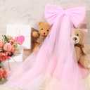 Zeyune 1 Pcs Pink Large Bow Party Decorations 13.4 x 28.7 Inch Giant Ribbon Bow Hanging Wall Decor Wrapping DIY Craft for Birthday Valentines Day Wedding Baby Shower Room Wall Backdrop Party