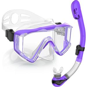 Greatever Snorkel Set Pano 3 Window Snorkel Mask Adult, Panoramic Wide View, Anti-Fog Scuba Diving Mask, Anti-Leak Snorkel Goggles Dry Top Snorkel, Professional Snorkeling Gear for Adults (Purple) Greatever Snorkel Set Pano 3 Window Snorkel Mask Adult, Panoramic Wide View, Anti-Fog Scuba Diving Mask, Anti-Leak Snorkel Goggles Dry Top Snorkel, Professional Snorkeling Gear for Adults (Purple)