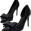 Womens Bow Heels Closed Pointed Toe Dress Shoes Stiletto Slip on Wedding Pumps (8.5, Black)