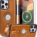 Magnetic Ring Grip Holder for iPhone 16 Pro Max Case Leather | iPhone 16 Pro Max Leather Case with Stand | Compatible with MagSafe (Brown, IP 16 Pro Max-6.9inch)