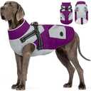 FUAMEY Dog Winter Jackets for Large Dogs,Dog Coat with Harness Built in,Waterproof Dogs Snowsuits Warm Pet Jacket Zip Up Fleece Cold Weather Coats Reflective Puppy Vest with Pocket Purple 3XL