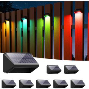 RGBCW Solar Fence Lights Outdoor: Color Changing Deck Stairs Lights IP65 Waterproof - 8 Pack Step Light for Patio Yard Garden Pathway