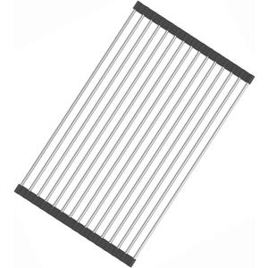 Stainless Steel Roll Up Dish Rack Over The Sink Roll Out Dish Drying Rack for Kitchen Dishes,Cups (17.7" x 11.8")