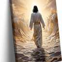 Abstract Jesus Walking on Water Canvas Wall Art Christian Bible Stories Spiritual Wall Decor Pictures Divine Light Modern Religious Poster Prints Artwork for Living Room Bedroom Church Prayer Room (16''Lx12''W)