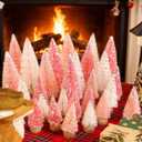 30Pcs Mini Christmas Trees Artificial Bottle Brush Trees with Wooden Base for Christmas Decor Xmas Party Home Table Craft Decorations (Light Pink + White + Pink)