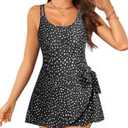 One Piece Swimdress for Women - Tummy Control Swimsuit with Skirt 2025 Wrap Tie Side Bathing Suit Dress (Small, Black and White Dot)