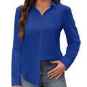 siliteelon Women's Stain Shield Dress Shirts Wrinkle Free Long Sleeve Shirts Solid Work Business Button Down Shirts 2XL
