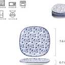 Selamica Porcelain Square Dessert Salad Pasta Plates 7.6 inches ceramic plates set of 6 microwave/dishwasher/oven safe, Vintage Blue