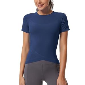 Pack of 2, MathCat Workout Shirts for Women, Workout Tops for Women Short Sleeve, Cross Hem Compression Shirts, Athletic Running Yoga Gym Tops Navy, S