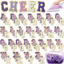 105 Pcs Chenille Letter Patches Self Adhesive Iron on Colorful Chenille Embroidered Patches with Gold Glitter Jean Stickers for Clothing Hat Backpack Bag Jacket(Purple Gradient Series)
