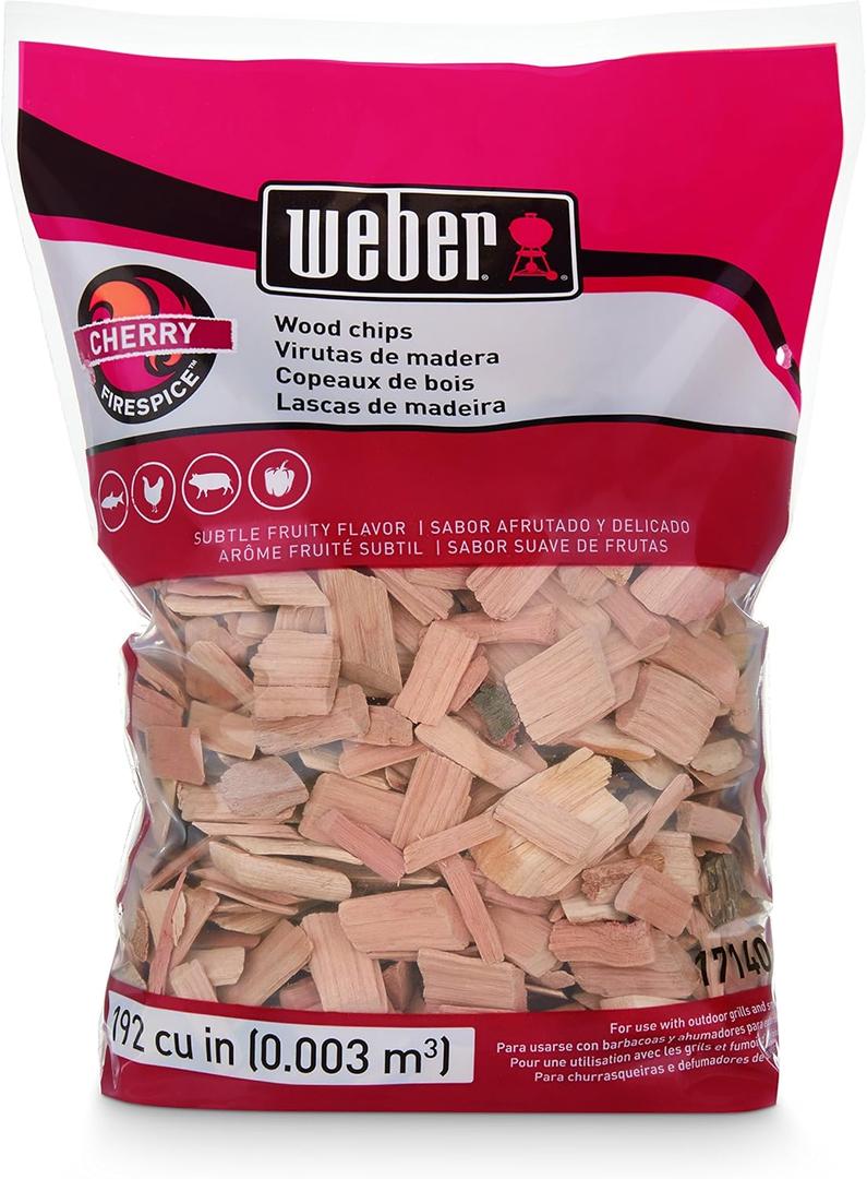 Weber Cherry Wood Chips, 2 lb  Premium BBQ Smoking & Grilling Chips for Subtle, Fruity Cherry Flavor  Ideal for Beef, Lamb, Poultry, Pork & Fish (192 cu. in. (Pack of 1))