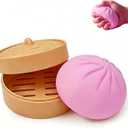 Dumpling Squishy Stress Relief Desk Fidget, Jumbo Soft Squeeze Decompression Squishy with Steamer Box for Office, Home Desk Decor(Purple)