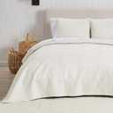 Great Bay Home Oversized King/California King Quilt Set Includes Shams. Ultrasonic Design Lightweight Bedding for All-Season Bedspread, Marshmallow Summer Coverlet Bedding (24 - Floral Stitch Cream)