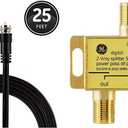 GE RG6 Coaxial Cable (25 Ft.) and GE Digital 2-Way Coaxial Cable Splitter (Black)