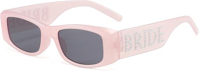 Aimée 25SS Rectangular Frame Bachelorette Sunglasses, Rhinestone Pearl Decorated BRIDE Temples, P/bride Collection