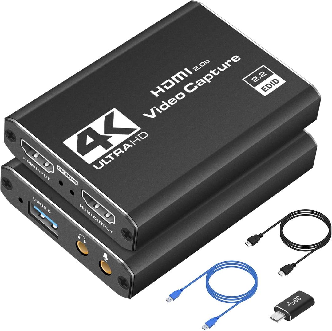 4K HDMI Capture Card USB 3.0 1080P 60FPS Gaming & Streaming Video Capture Card with HDMI Loop-Out, Plug & Play, Low-Latency Recording for PS5/PS4/Xbox/Switch/OBS/PC/Mac