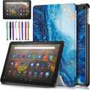 Case for Amazon Fire HD 10 Tablet 10.1" Inch Display (13th Generation, 2023 Released) - Lightweight Tri-fold Stand Cover Case + 1 Screen Protector and 1 Stylus (Sandy Blue) (Sandy Blue)