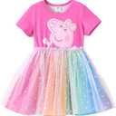 Peppa Pig Toddler Girls Dress for Summer Short Sleeve Stars Decoration Tutu Dresses for Birthday Party Tulle Princess Dress ROSEO Little Girls Size 3-4T