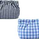 Small Pouch bags for purs 2pcs Mini Cosmetics Makeup Corduroy Storage Bag No Zipper Self-closing Accessories Organizer for Cosmetics Headphones Jewelry (Blue+black)