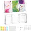 2 Pcs Acrylic Brochure Holder 8.7 x 10.2 Inches Three Slot Wall Mount Plastic Pamphlet Stand Transparent Hanging Flyer Display Holder for Bookmark, Magazine, Booklet