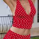 Women's Polka Dot Halter Top Y2k Crop V Neck Sexy Open Back Tie Up Tank Tops (XL)
