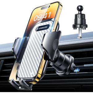 VANMASS Car Phone Holder Mount 2025 Upgraded [Patent Steel-Hook] Car Vent Phone Mount Clip Military-Grade Shockproof Cell Phone Car Mount Handsfree Truck Stand Vent Cradle for iPhone 16 Android,Black