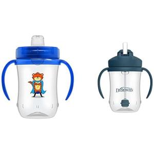 Dr. Brown's Milestones Soft Spout Sippy Cup Handles Blue - 9oz 9m+ & Baby’s First Straw Cup, Training Weighted Straw, Dark Blue, 6m+ 9m+