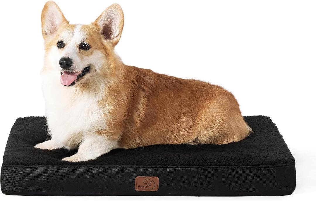 Bedsure Large Dog Bed for Crate - Orthopedic Waterproof Pet Beds with Removable Washable Cover, Egg Crate Foam Crate Mat, Suitable for Pet Up to 50 lbs (Black)
