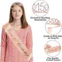 15th Birthday Decorations for Girls,51Pcs PRE-STRUNG Rose Gold Black Party Set-15 Years Old Crown and Sash,Banner Backdrop Balloons Candle Hanging Swirls Paper Fans,PRE-ASSEMBLED