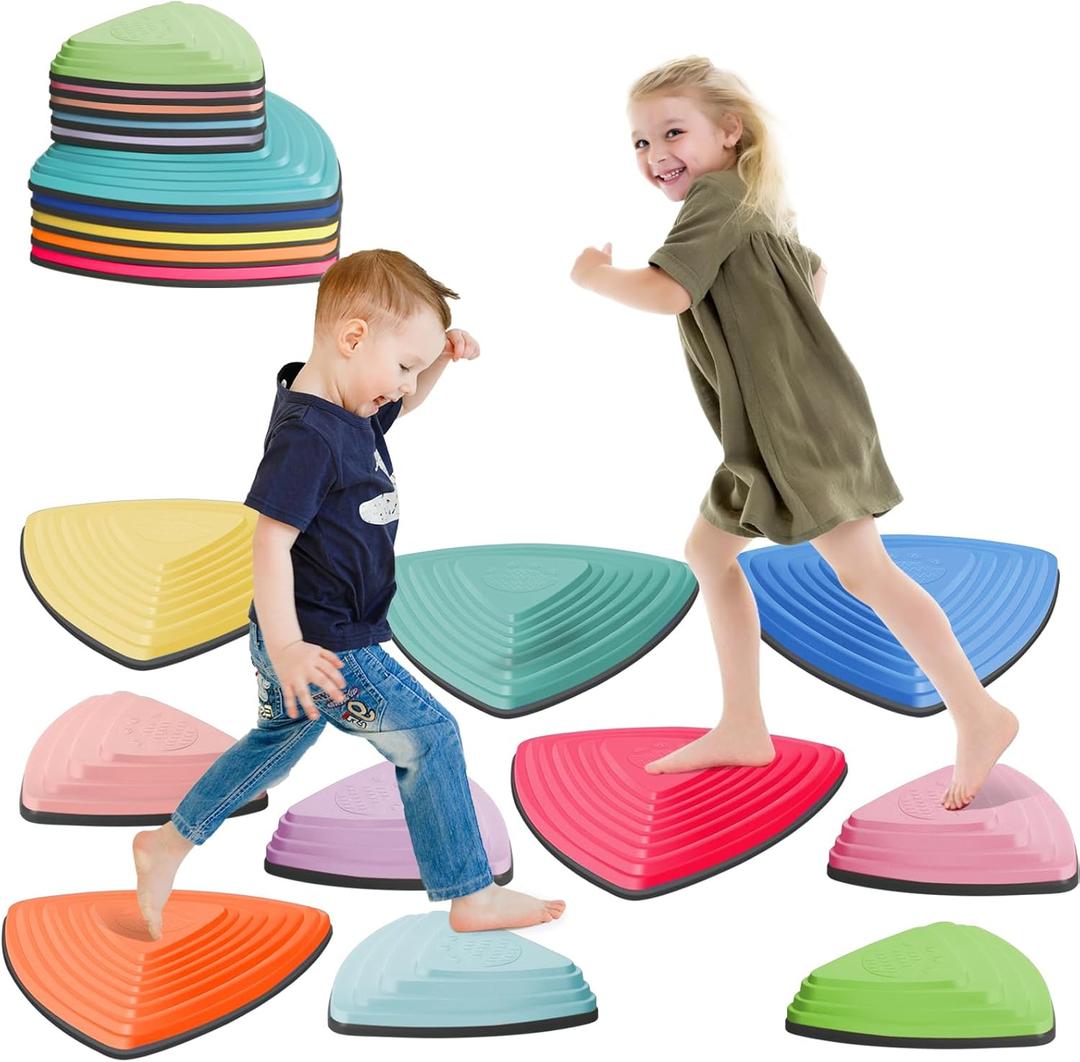 Stepping Stones for Kids Non-Slip Balance River Stones Toys Promoting Children's Coordination Skills Obstacle Courses Sensory Toys for Toddlers Indoor & Outdoor (10, DARK)