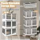 Stackable Storage Bins with Doors - 3 Tier 80Qt Each Plastic Collapsible Storage Bins with Wheels, Foldable Storage Cabinet for Closet Organizers(60 Gal/240 Qt)