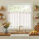 jinchan Belrose Linen Floral Kitchen Curtains 24 inch Length Embroidered Farmhouse Cafe Curtains for Living Room Bathroom Small Windows Curtain Set Sheer Light Filtering 2 Panels White