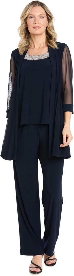R&M Richards womens Beaded Neck 2 Piece Pant Set Dress, Ã‚ navy, 10 US