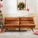 Futon Sofa Bed/Couch,3 Memory Foam Small Splitback Sofa,Faux Leather Modern Loveseat for Living Room,Apartment,Studio,Guest Room,Home Office,71" L (Brown)