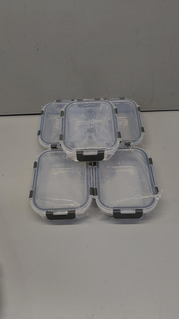5-Piece Small Glass Food Storage Containers with Lids Airtight, 1.5 Cup Meal Prep Containers Set, Microwave&Dishwasher Safe, Leak-Proof, BPA-Free, Grey