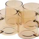 Set of 4 Amber Glass Coffee Mugs, 10 Ounces Glass Mugs, Tea Cup, Drinking Glasses
