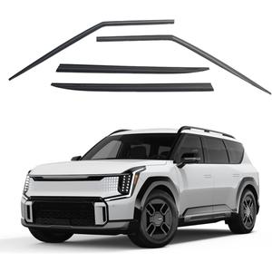 Safe Smoke Window Visor Deflector Sun Rain Vent Guard 4 Pcs Set Compatible with KIA EV9 2024~ Out Channel Visor (Black)